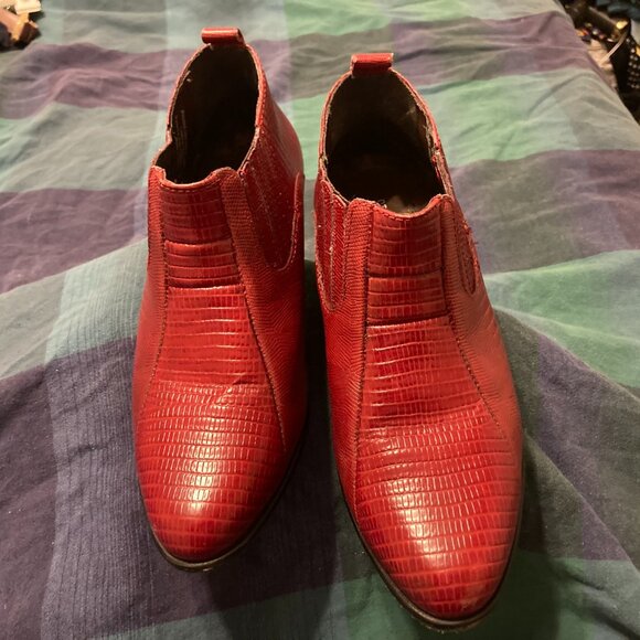 Stacy Adams Red Lizard Embossed Leather Ankle Booties - Picture 1 of 4